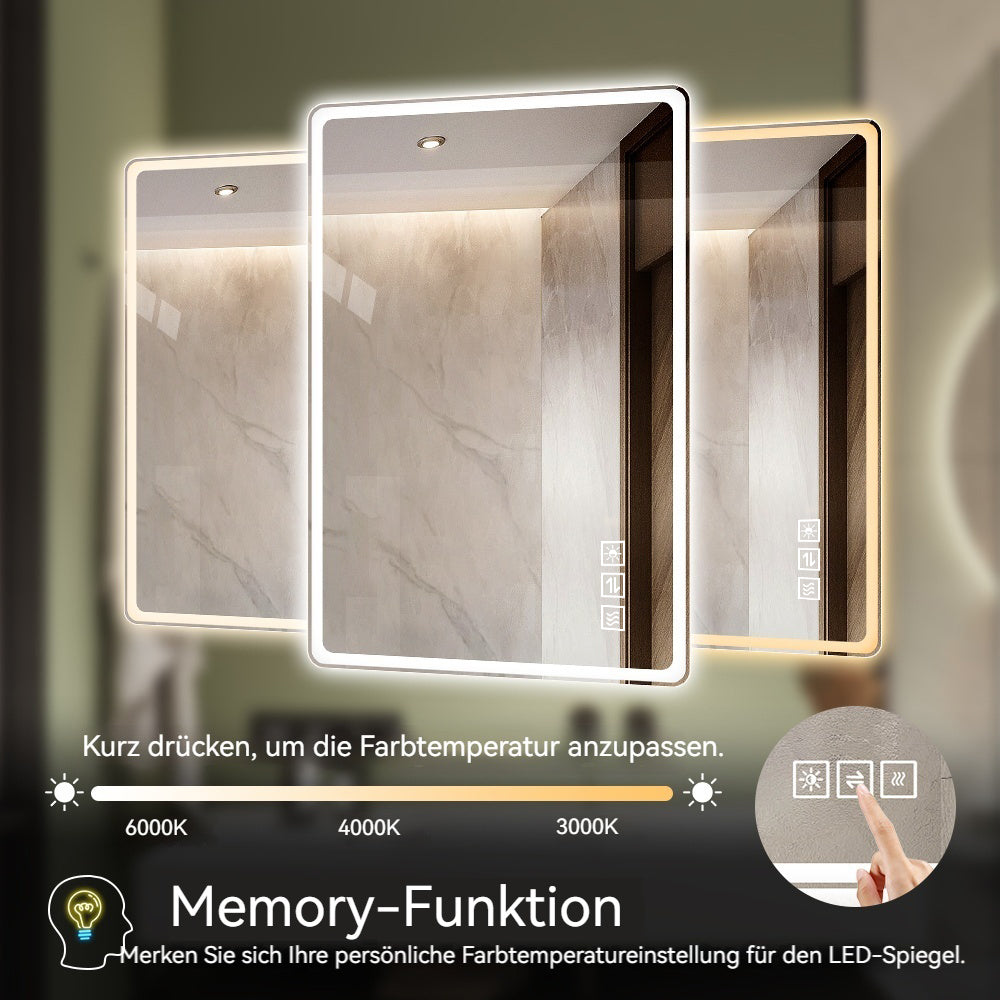 Frameless LED Bathroom Mirror 60*100cm, Anti-Fog, Dimmable, Shatterproof Tempered Glass