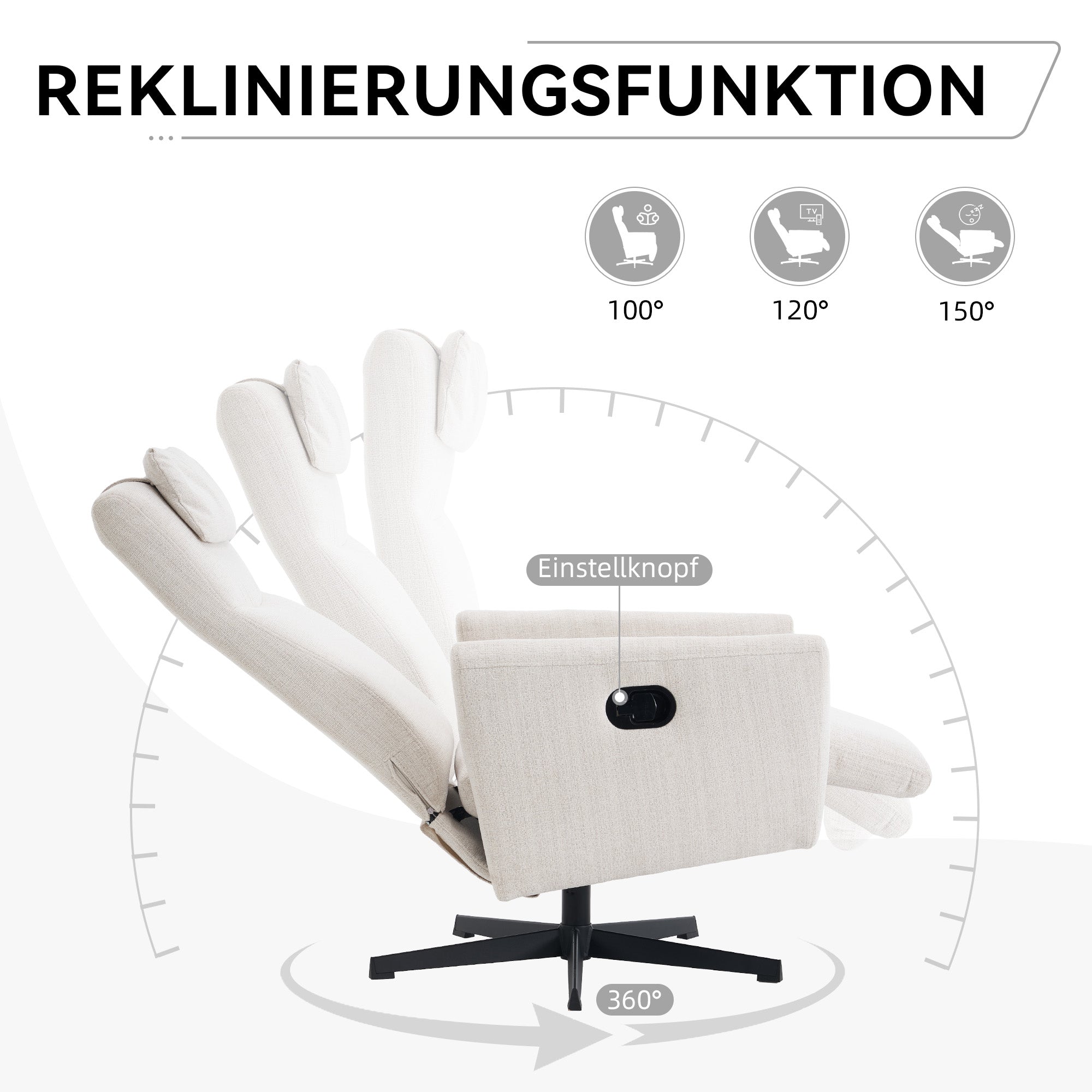 022 Recliner Chair with Footrest, Swivel Lounge Sofa, Beige Chenille