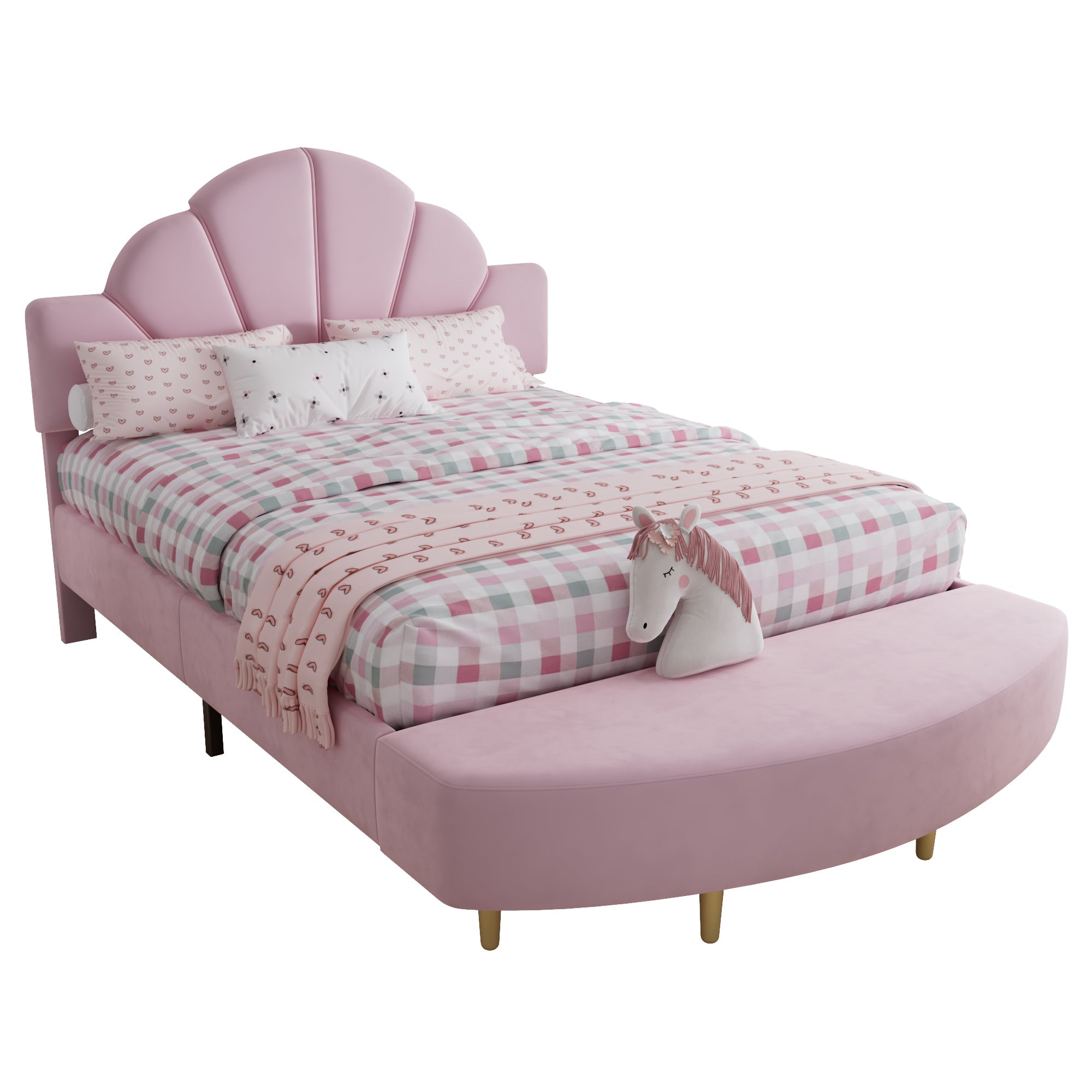 Upholstered Bed 140x200cm Velvet Headboard Matching Bench - Pink Velvet