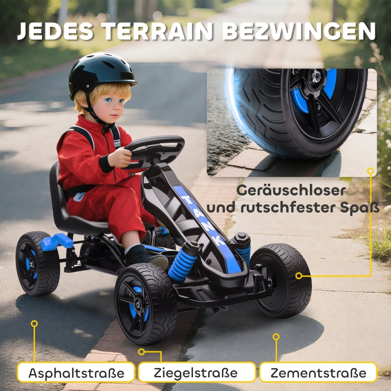 Pedal Go-kart with Brake and Non-slip Wheels, Metal Frame, Blue
