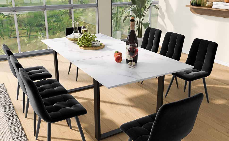 Telescopic Dining Table 140/180cm Extendable with Iron Legs, White Marble MDF