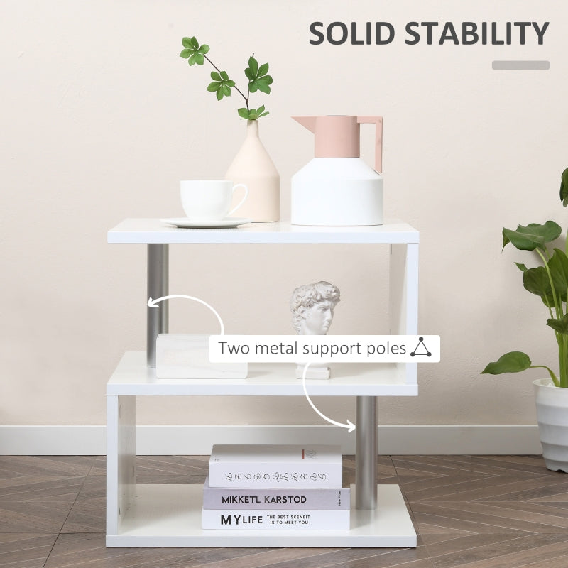 Wooden S Shape Cube Coffee Table 2 Tier Storage Shelves White