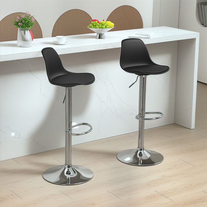 Bar Stool Set of 2, Padded, Height-Adjustable, Rotatable, Faux Leather Black