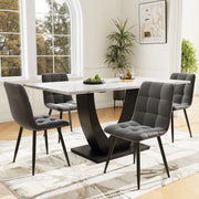 Dining Table Set 5-Piece Modern U-Shaped White Marble Grey Velvet