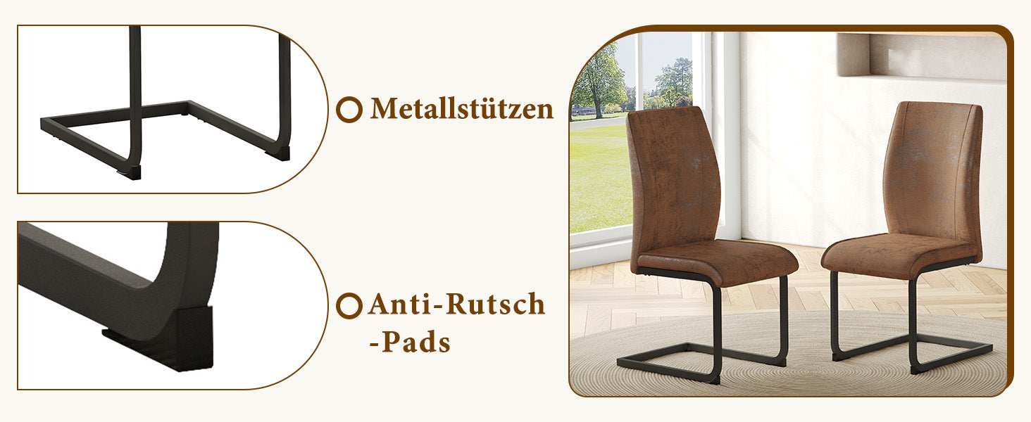 Dining Chairs Set of 2 Ergonomic Design - Faux Leather Brown