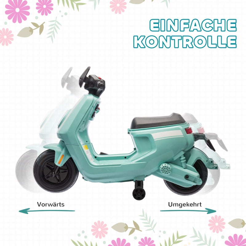 AIYAPLAY Electric Motorcycle for Kids, with Headlight Music and Training Wheels, Green