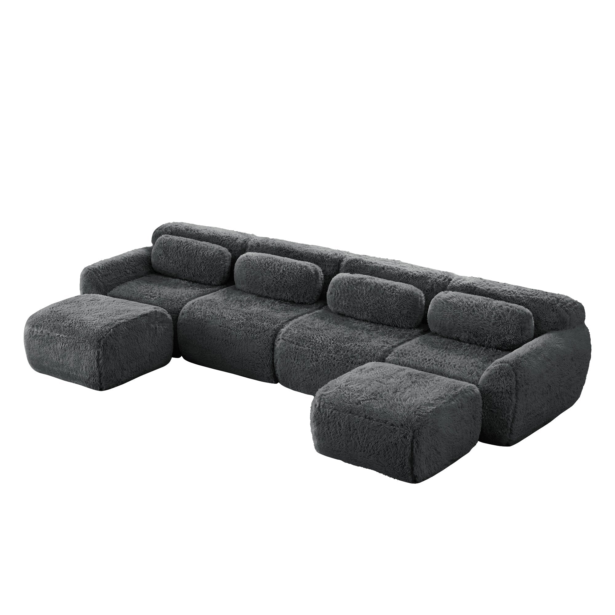 U-Shaped Modular Sofa, No Assembly, Freely Combinable Plush Fabric, Grey