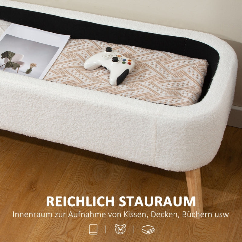 Storage Ottoman 65L Storage 120x42x45cm - Fleece Cream White