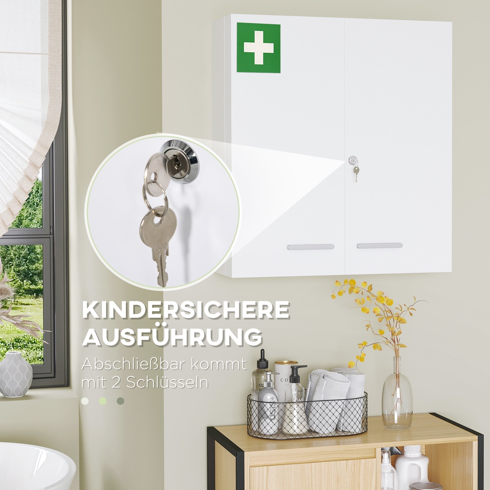 Medicine Cabinet 2-Door 6 Shelves Wall-Mounted Steel White 55x18x60cm
