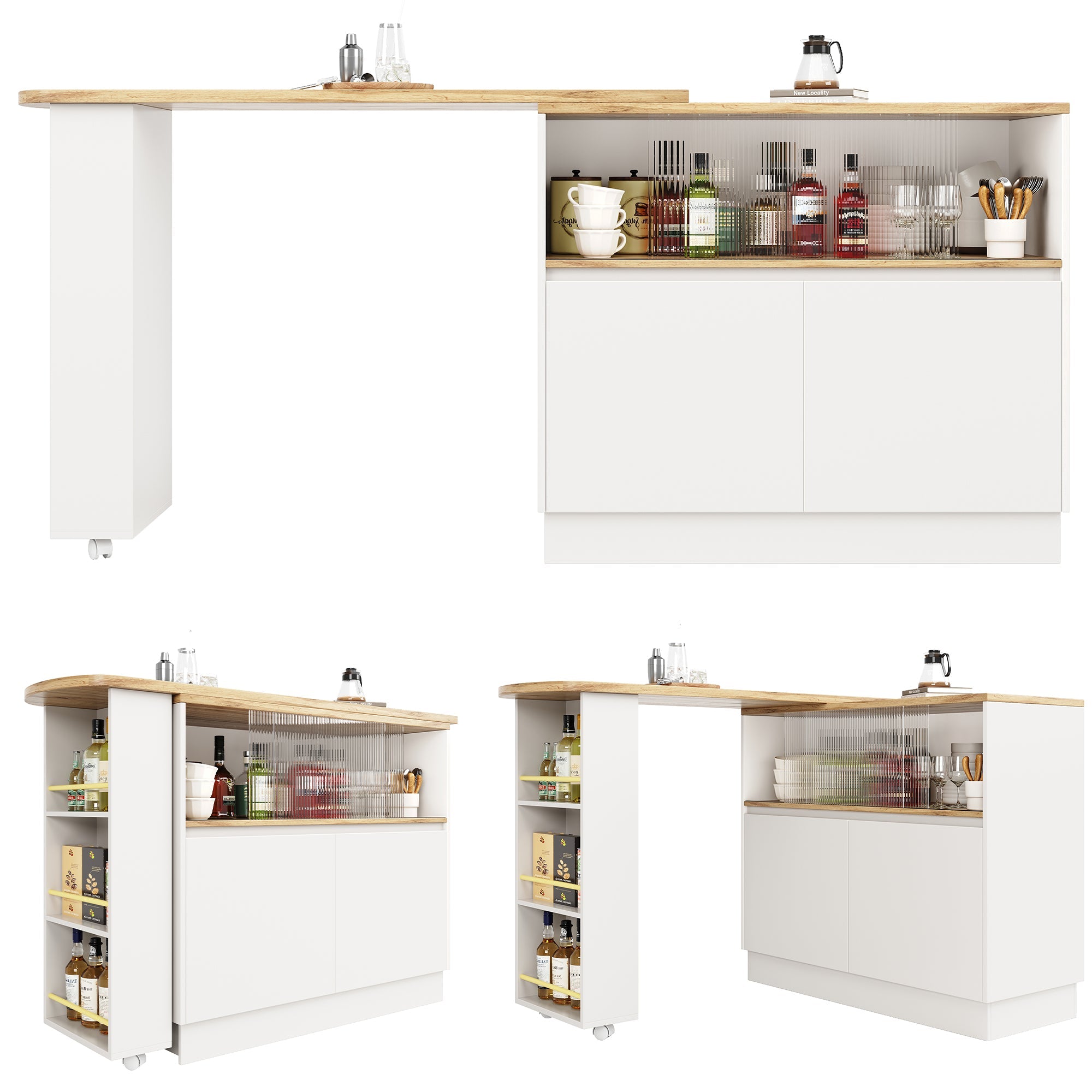 Dining Bar 360° Rotating Multifunctional Sideboard Shelves & Glass