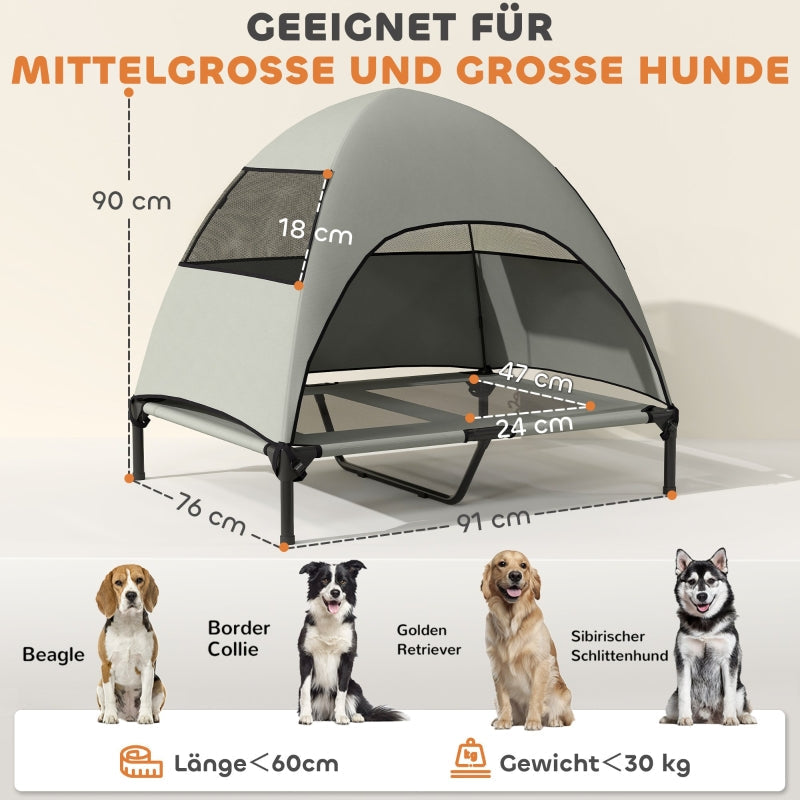 Hundebett für draußen, erhöht mit Dach, Hellgrau