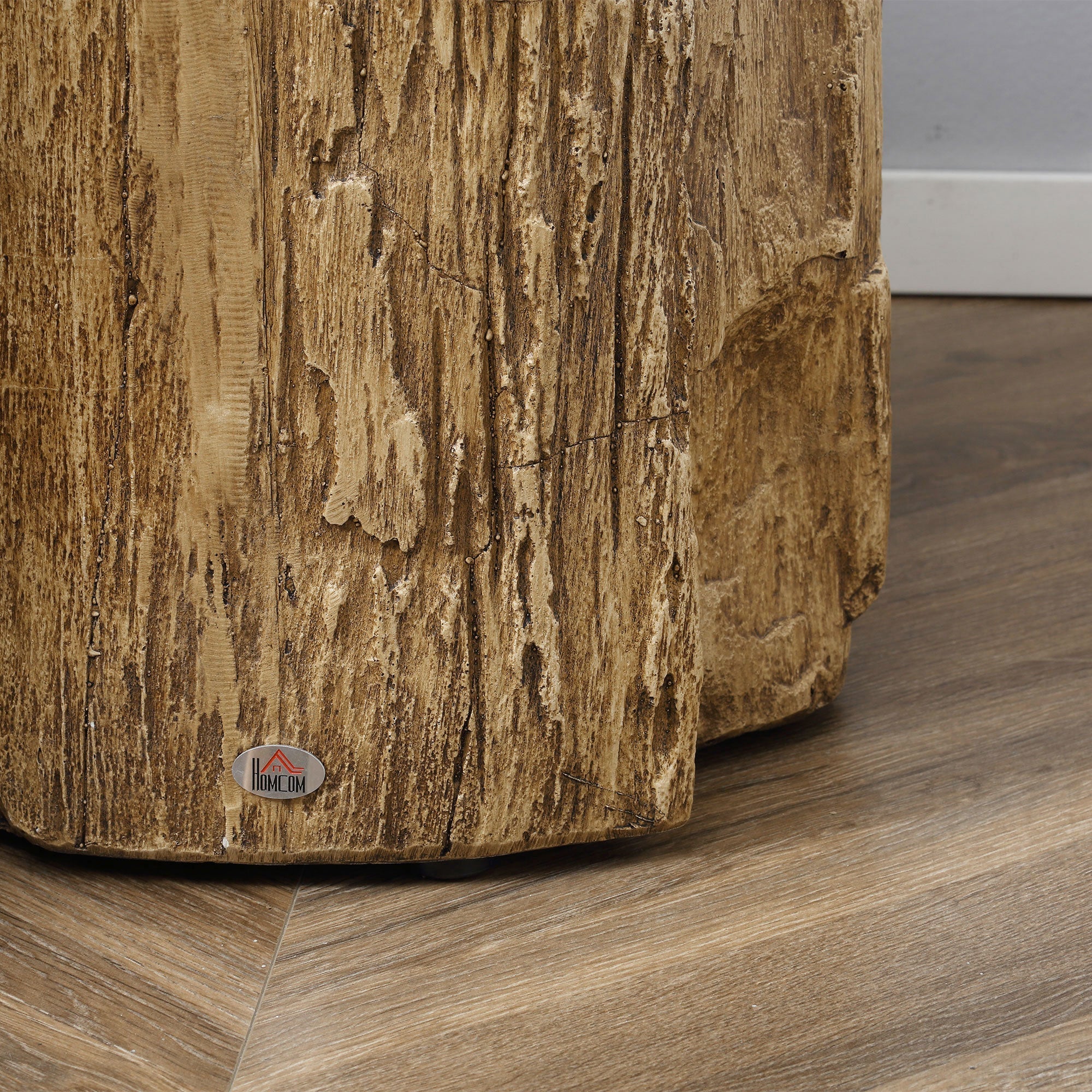 Side Table Tree Stump Look Adjustable Feet Waterproof, 37x37x43 cm