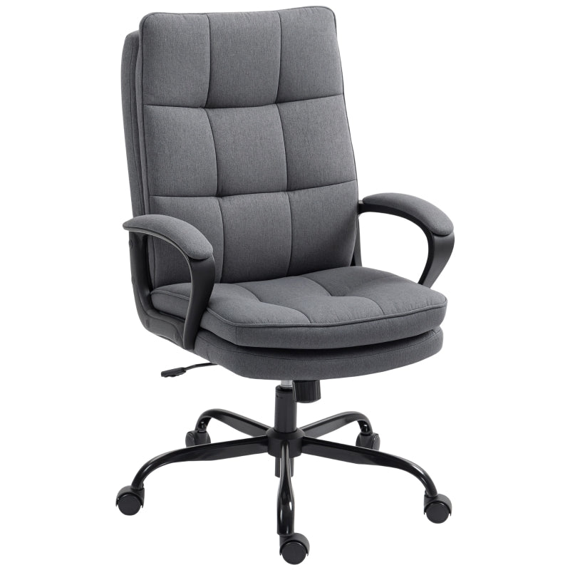 Double Padded Office Chair, Linen-Look Adjustable Height, Charcoal Grey
