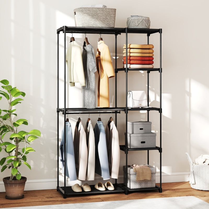 Fabric Wardrobe with Clothes Rail & Shelves 111x43x185 cm - Black