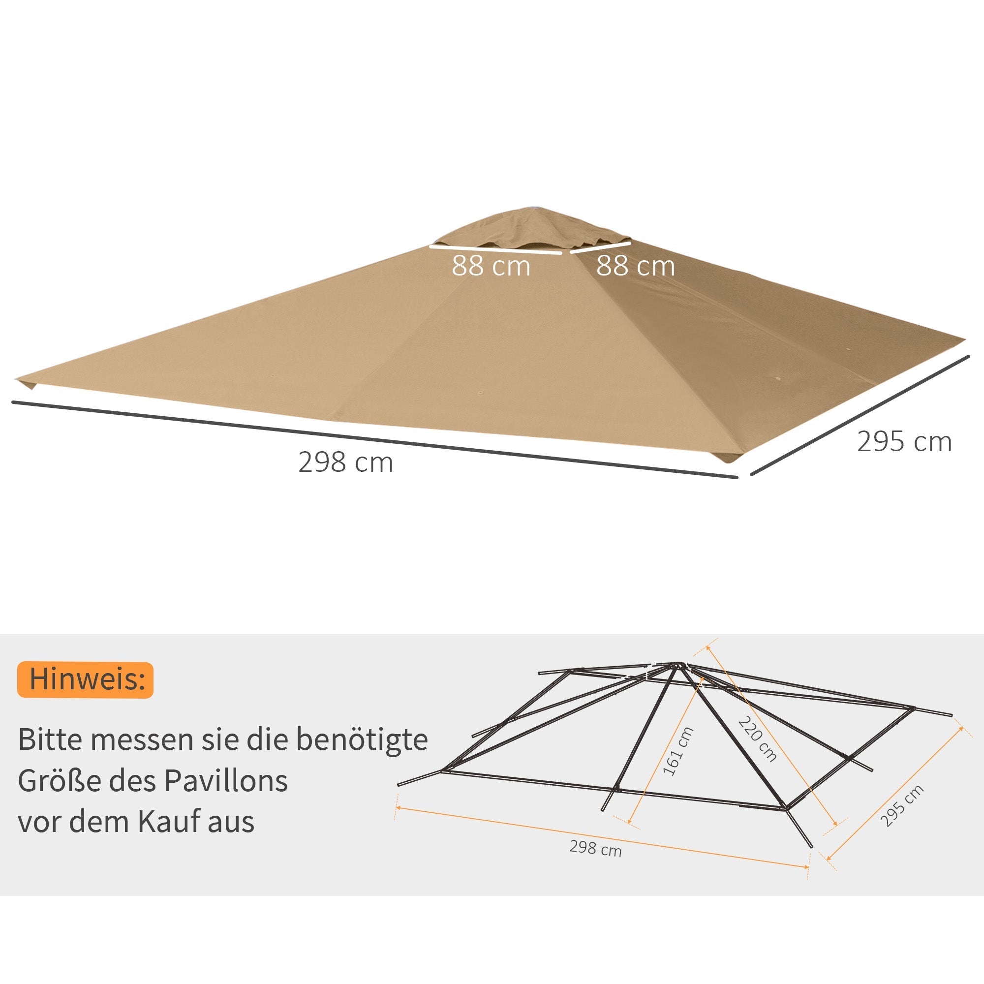 Pavilion Roof Replacement Sun Protection Weatherproof 2.98x2.95m, Polyester Beige