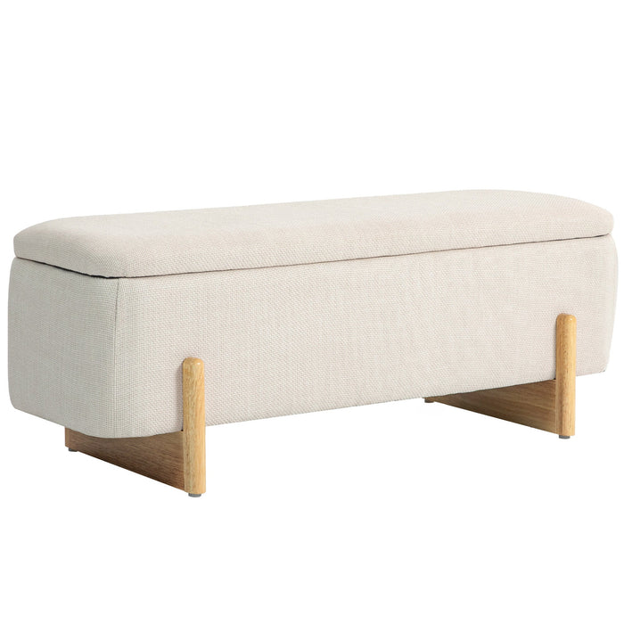 Storage Bench, Upholstered with Safety Hinges & Wooden Legs, Linen Look