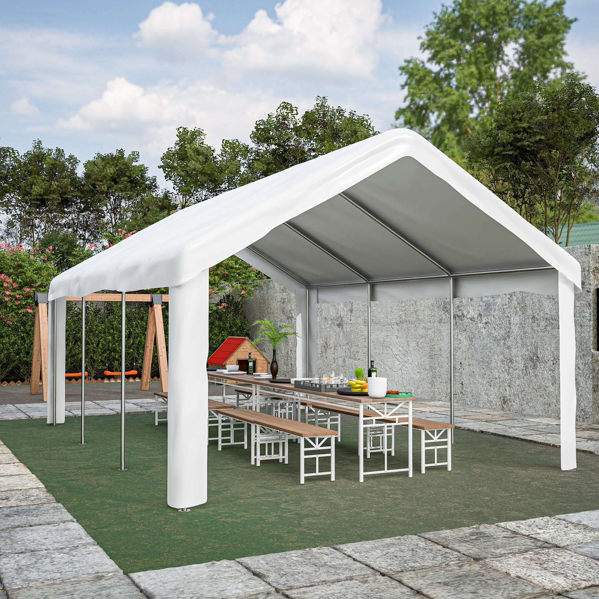 Car Tent Garage 4x6m Weatherproof Dual Roller Doors Removable Roof and Sides