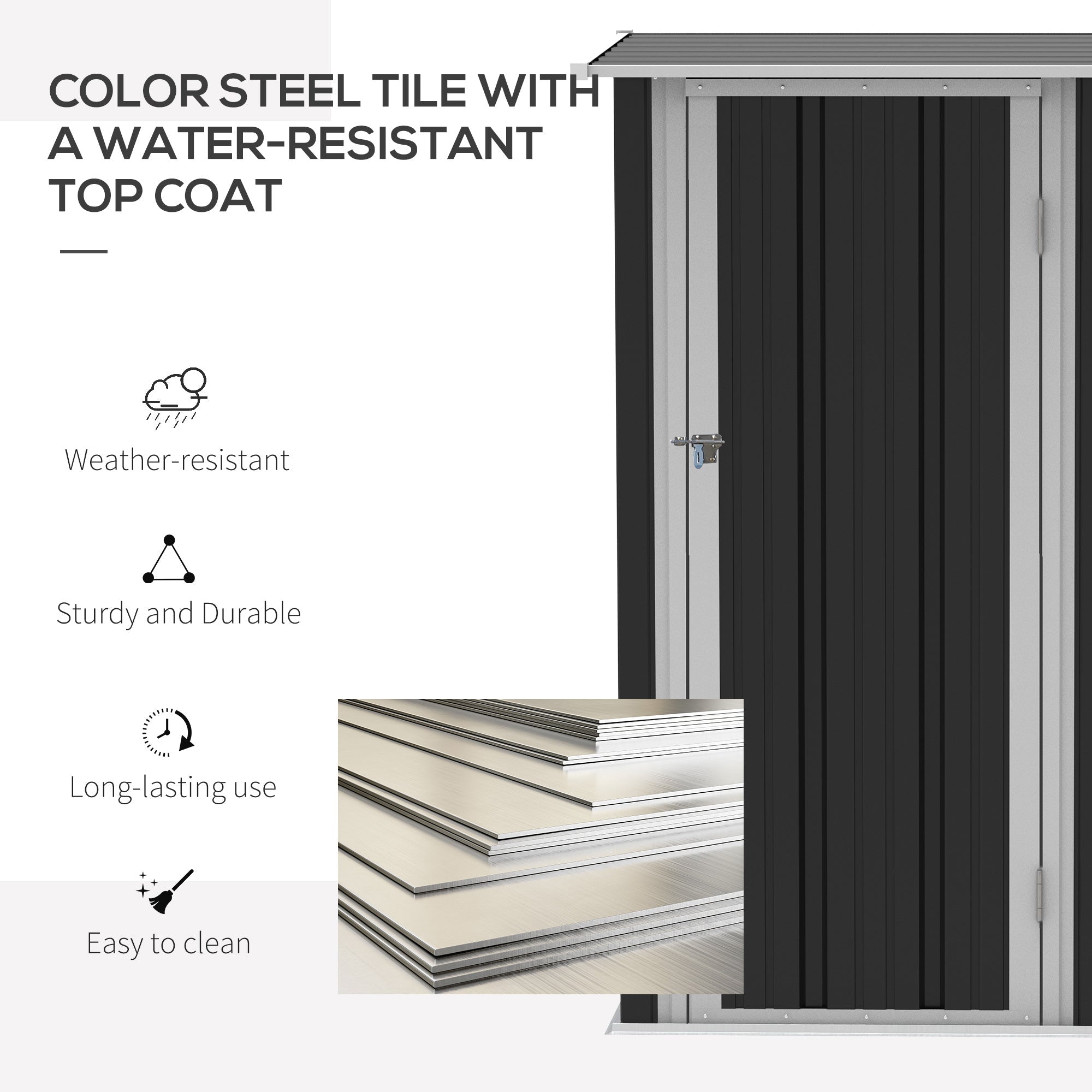 Metal Garden Storage Shed 5ft x 3ft, Outdoor Tool Shed Sloped Roof Lockable Door, Grey