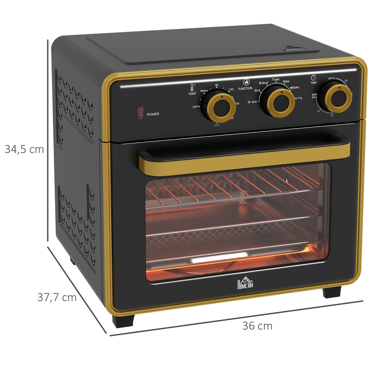 Small Oven 20L 1400W 90-230℃ 1 Hour Timer 3 Shelf Positions Iron Black