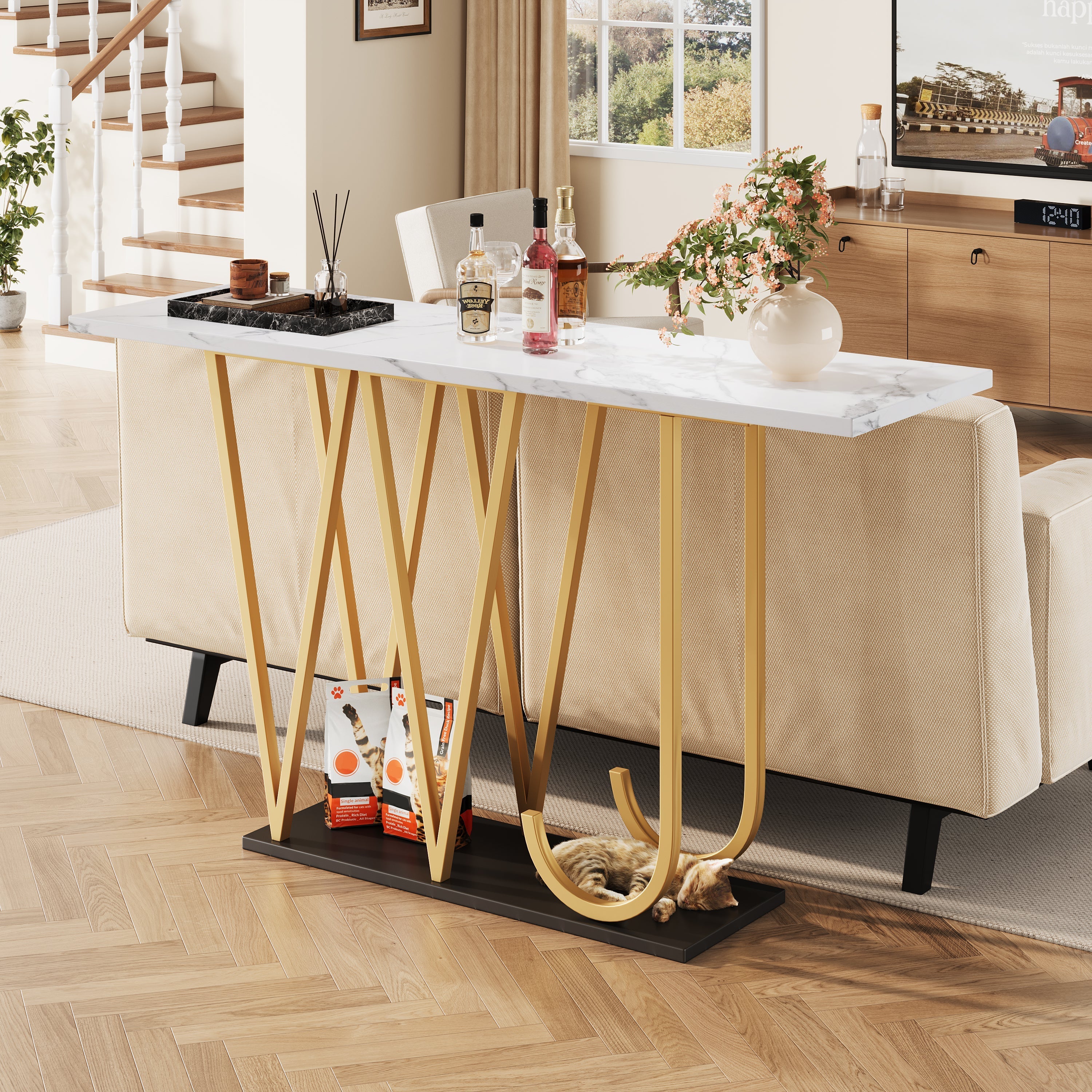 Hallway Table Marble Look Top 120cm - Wood
