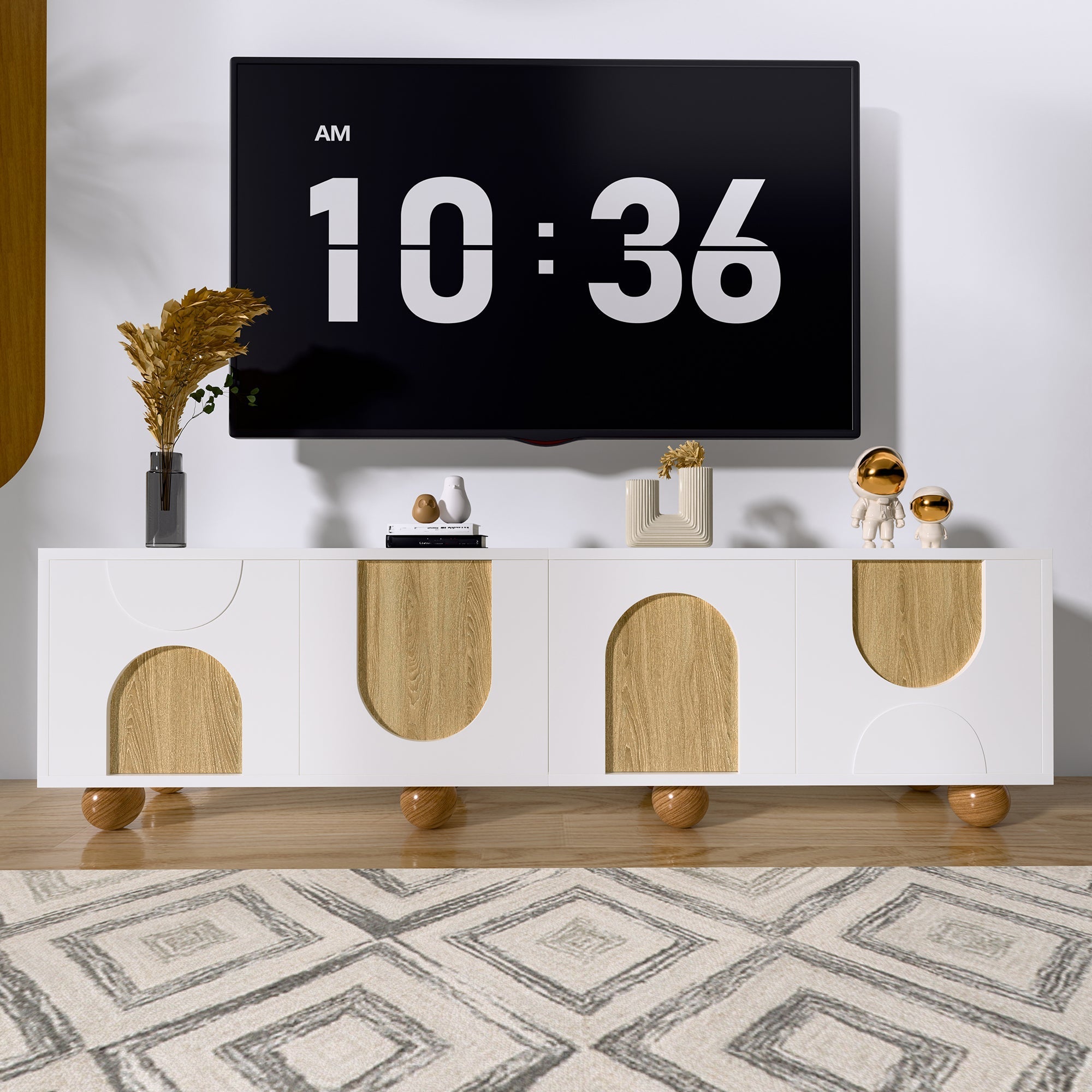 Low TV Stand 4 Doors 175cm - Vintage Wood Grain