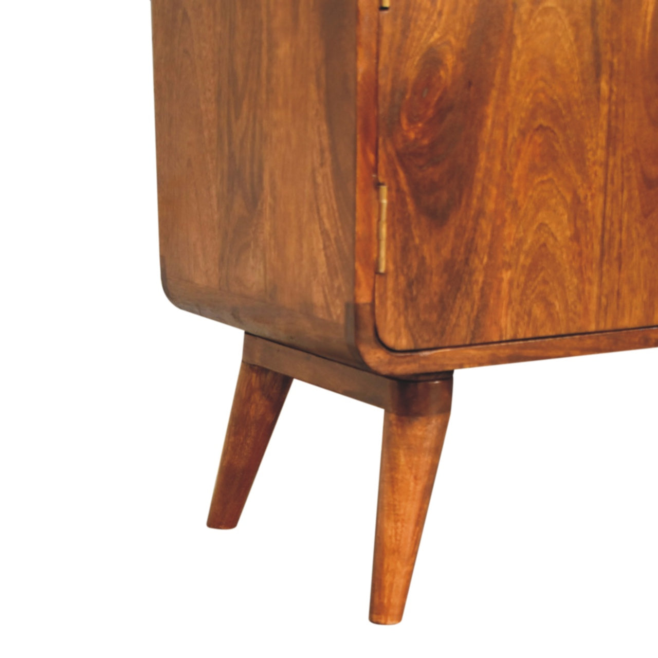 Solid Wood Curved Nordic Charm Cabinet, 2 Drawers, 2 Doors, Brown
