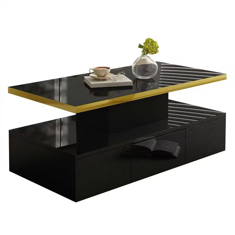 Coffee Table with Drawers, Shelves, High-Gloss Finish, LED Light