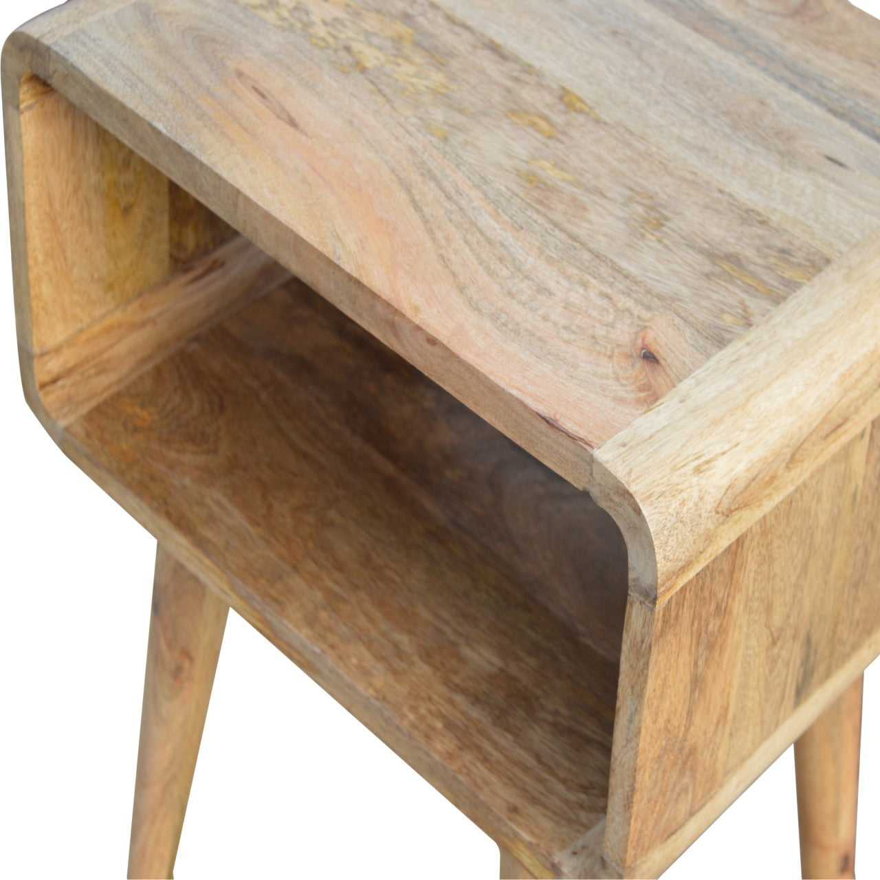 Solid Wood Curved Open Bedside, Open Slot, Brown
