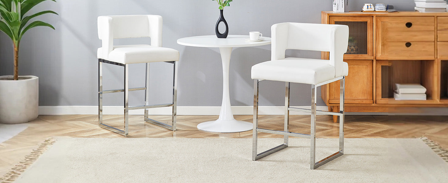 Bar Stools 2-Pack Nordic Style Modern Square Design Silver Metal Legs
