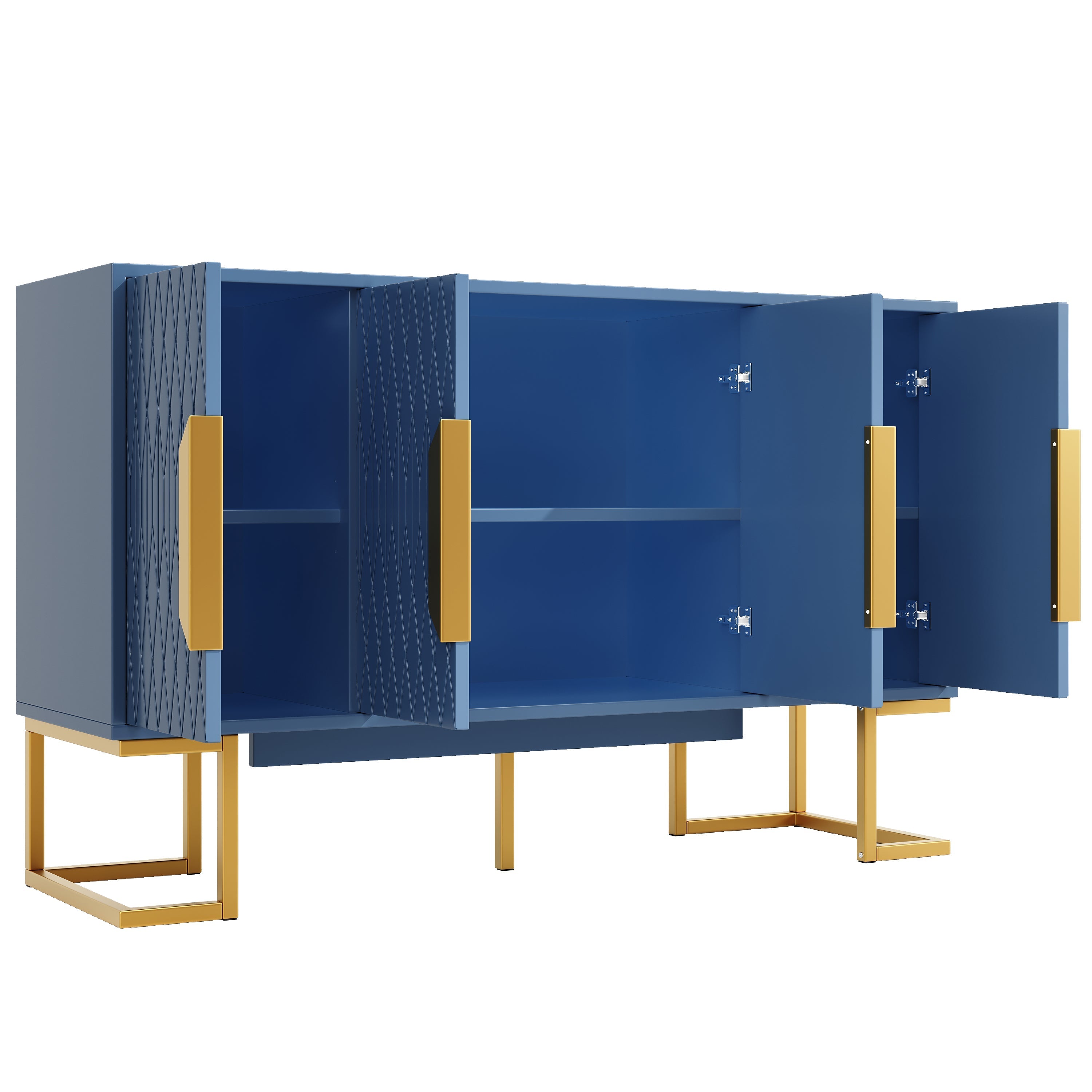 Modern Side Cabinet 140x80cm 4 Doors Adjustable Shelves - Blue/Black