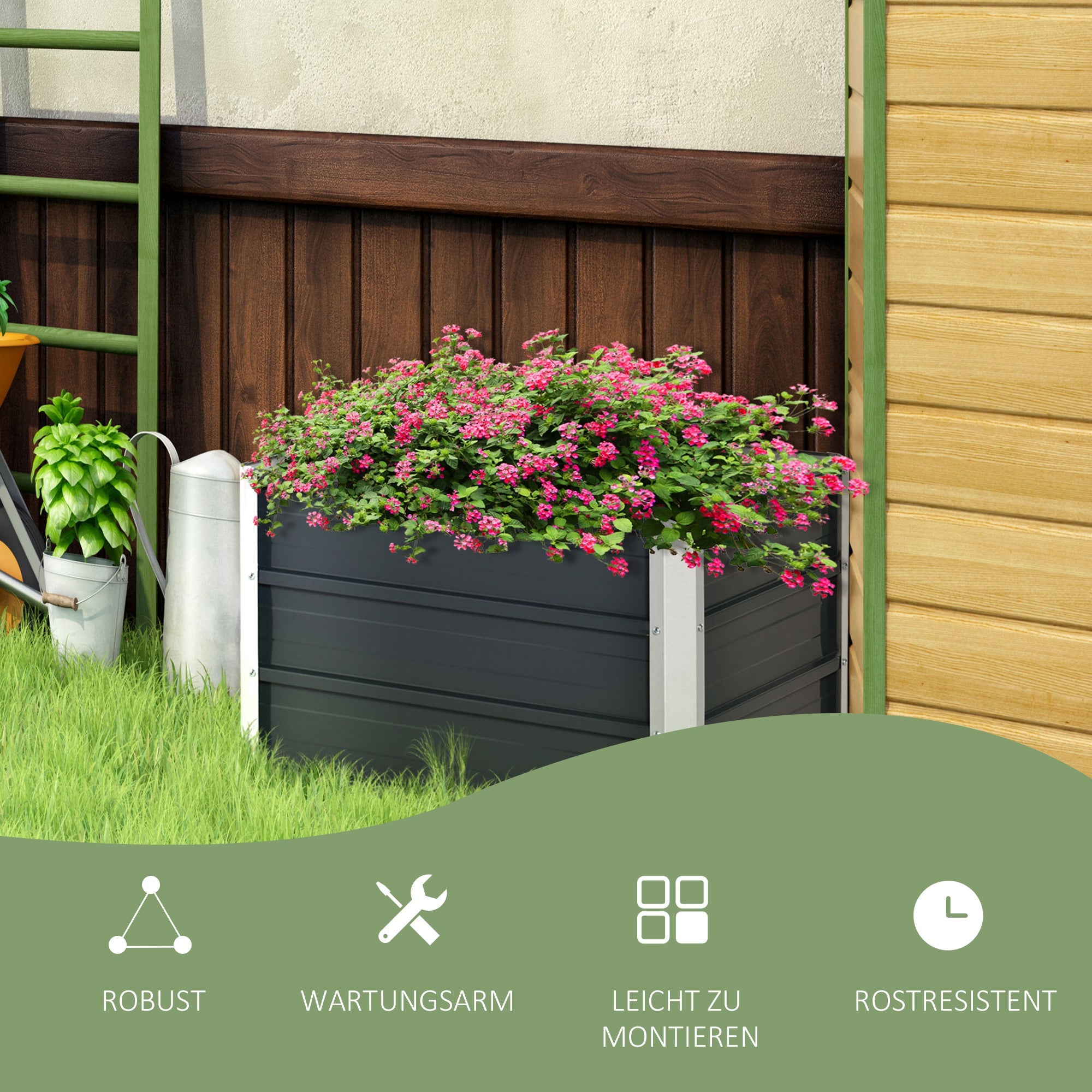 Raised Garden Bed Planter Box 66x47x40cm Robust Steel Dark Grey