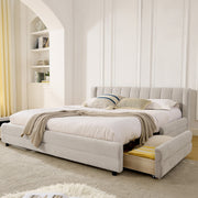 Double Bed 160x200cm Storage USB Charging Port Soft Chenille Beige
