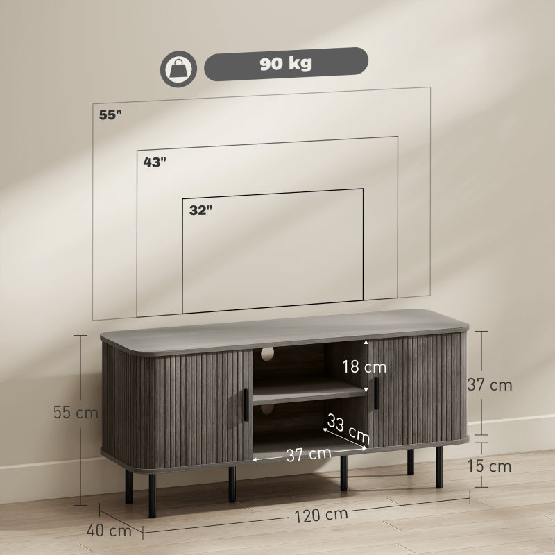 TV Stand Cabinet for TVs up to 55 Inches, Storage Shelves and Cupboard, Grey