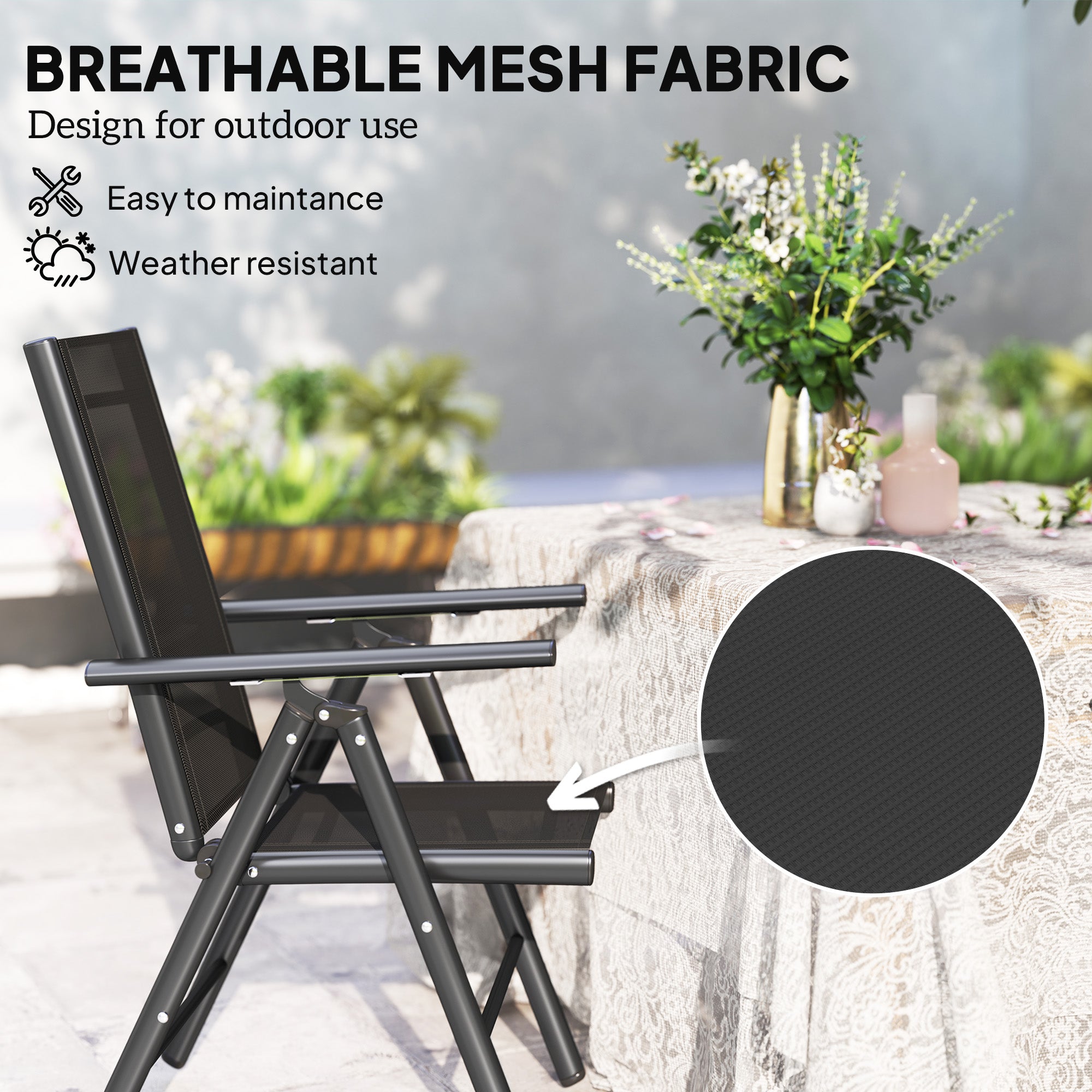 Set of 2 Folding Chair, Aluminium Frame Outdoor Camping Chairs, Black