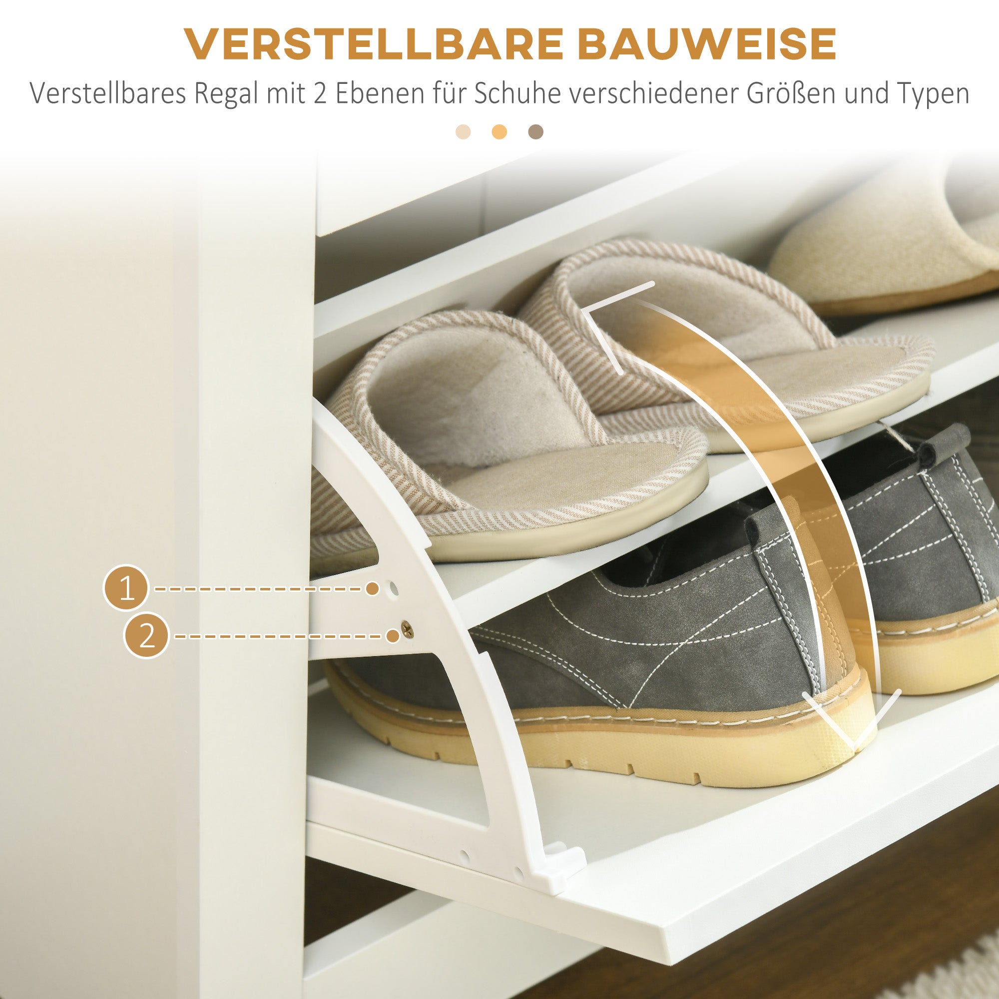 Schuhschrank-Regal 3 Klappen 18 Paar, platzsparend, Weiß Natur