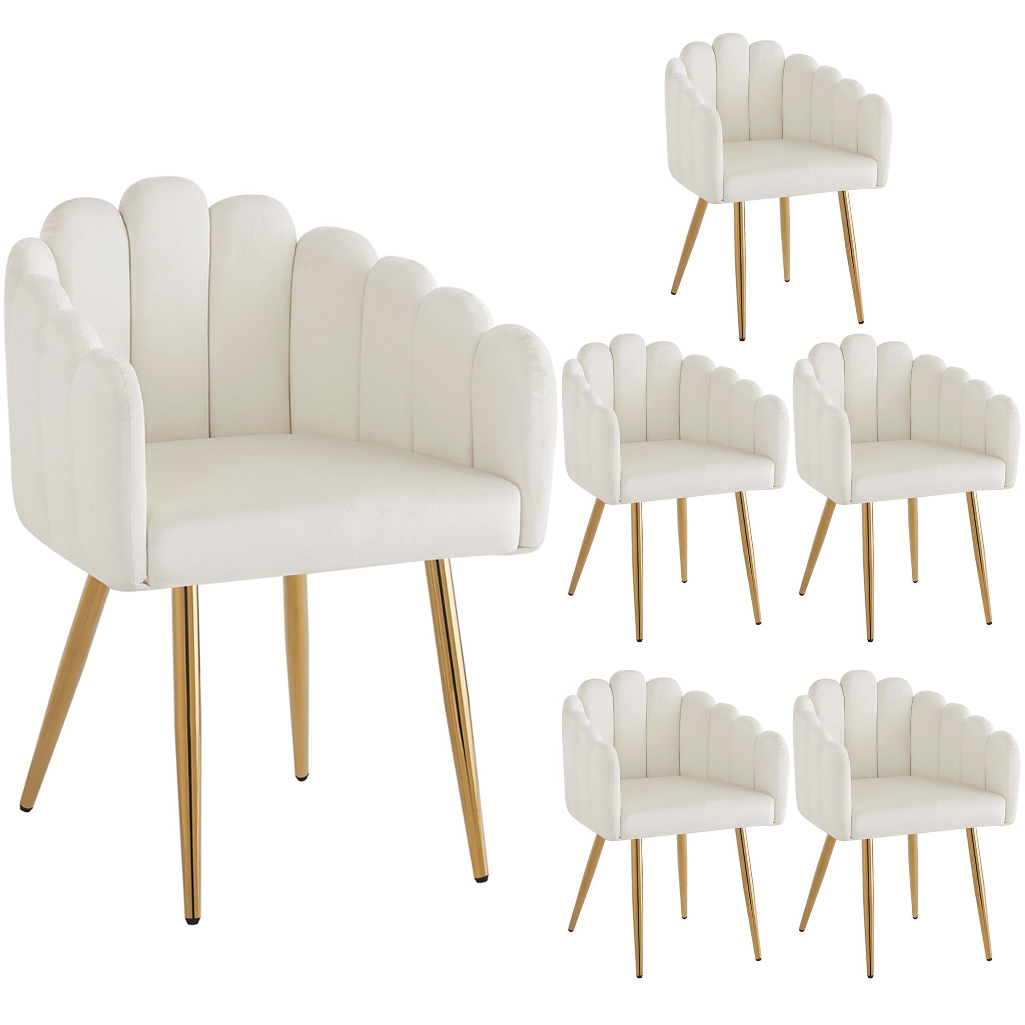Dining Chair Set of 6 Fan-Shaped Gold Legs Adjustable - Velour