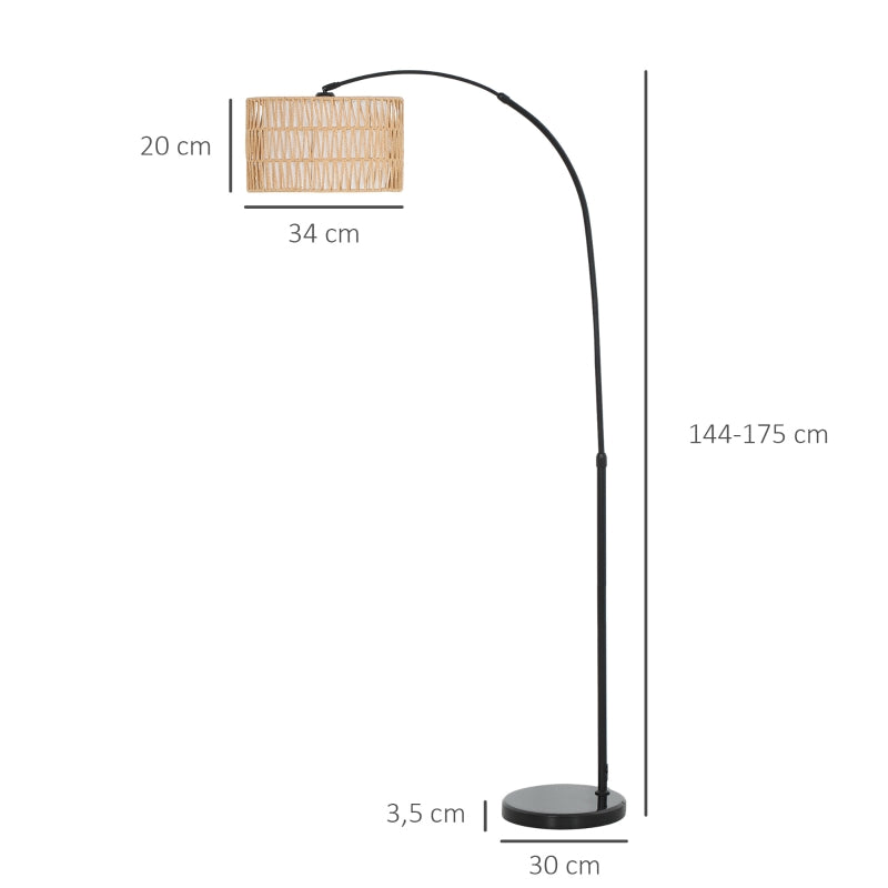 Floor Lamp, E27 socket, height adjustable, black with linen lampshade