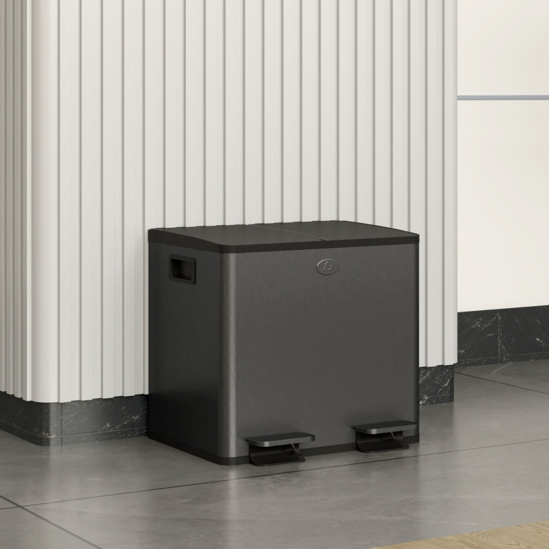 Double Waste Bin 2x15L Pedal Stainless Steel - Black