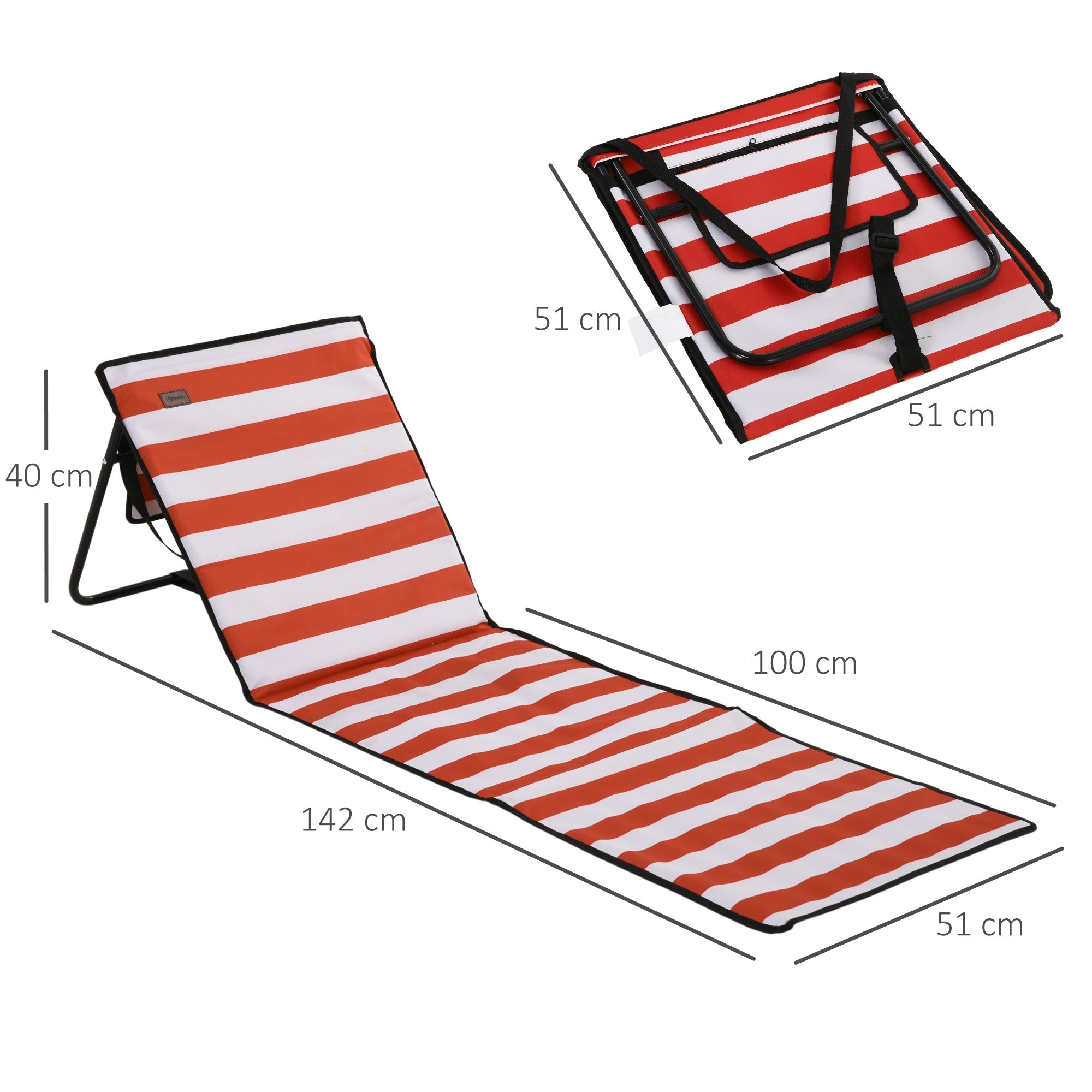 Beach Mats, Set of 2 Foldable Adjustable Sun Loungers with Carrying Bag, Red