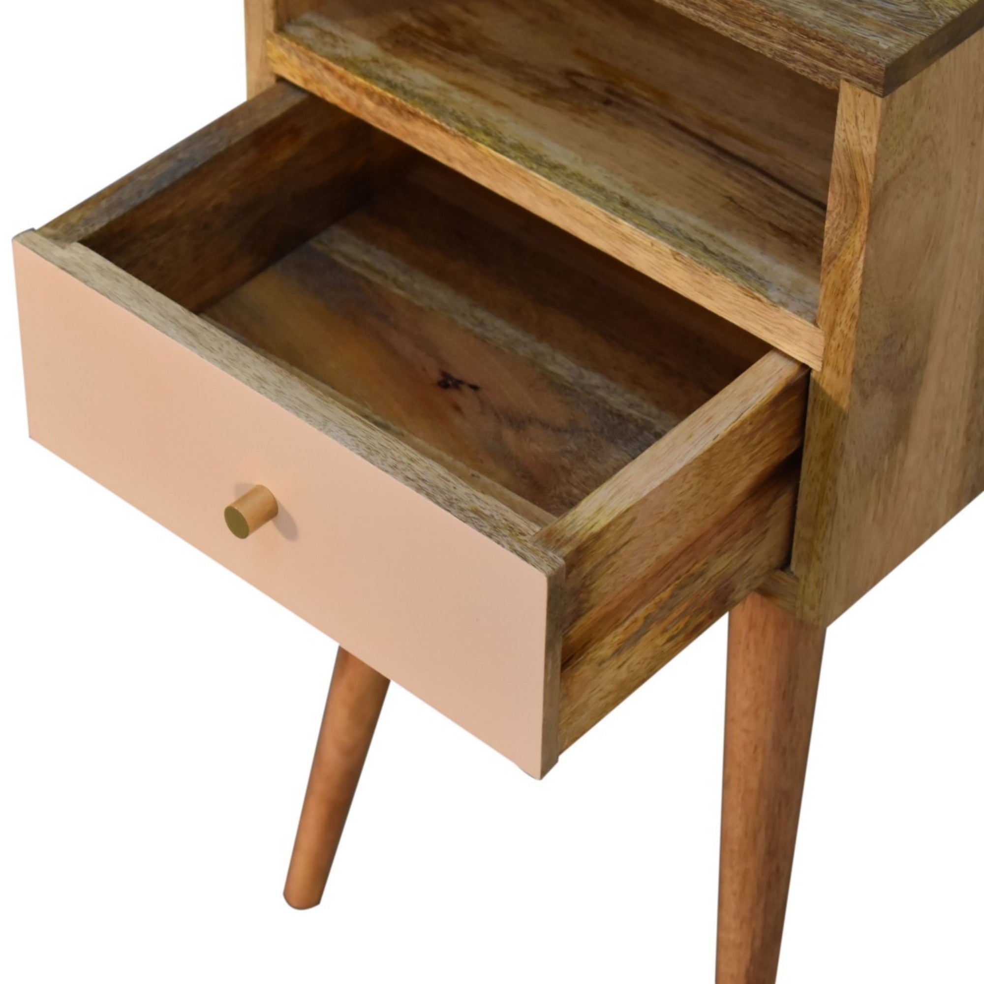 Bedside Mini Blush, 1 Drawer Open Shelf, Solid Wood Hand Painted Beige