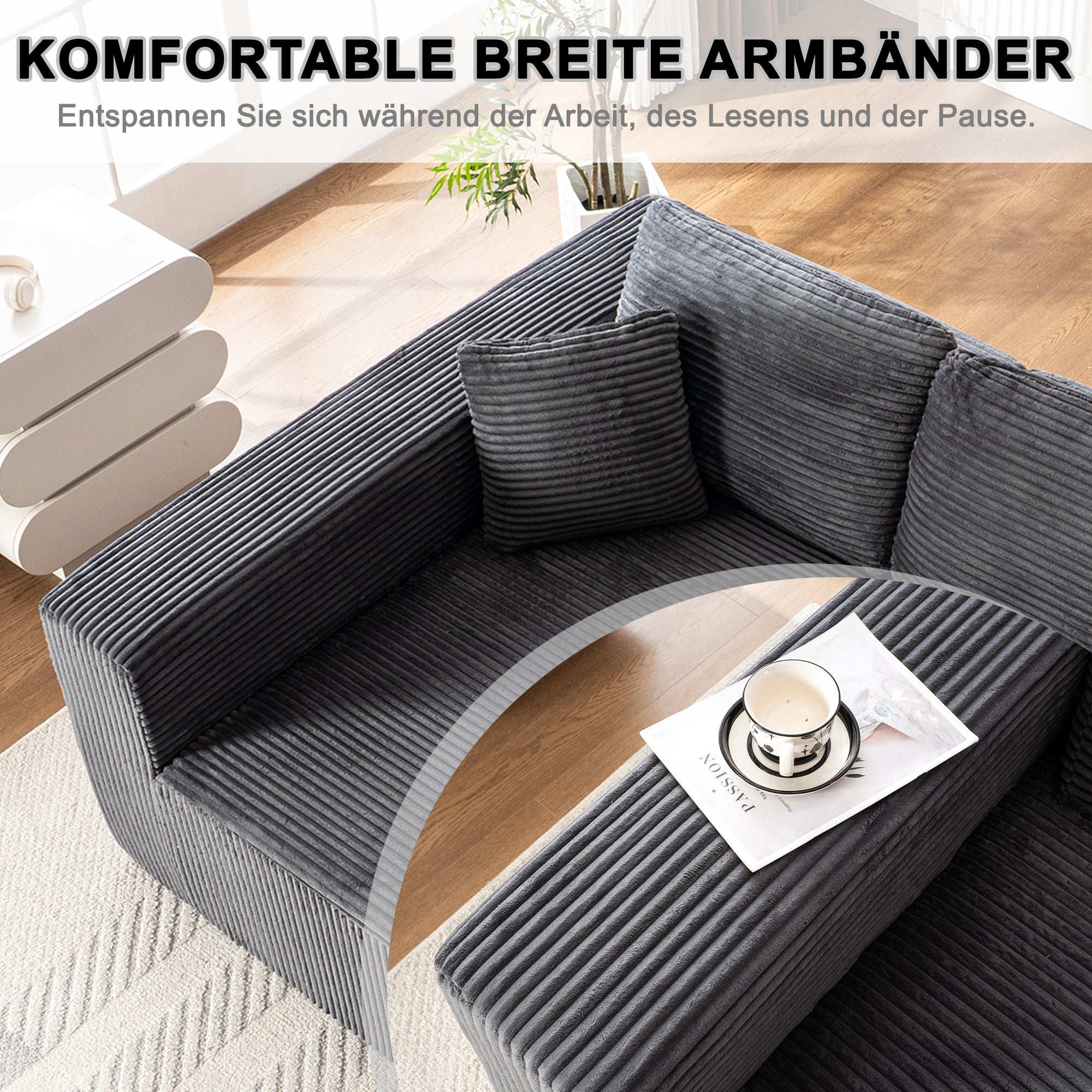 Modern Modular L-Shaped Cloud Sofa, Wide Armchair with Chaise Lounge and No Assembly, Core Fabric Material