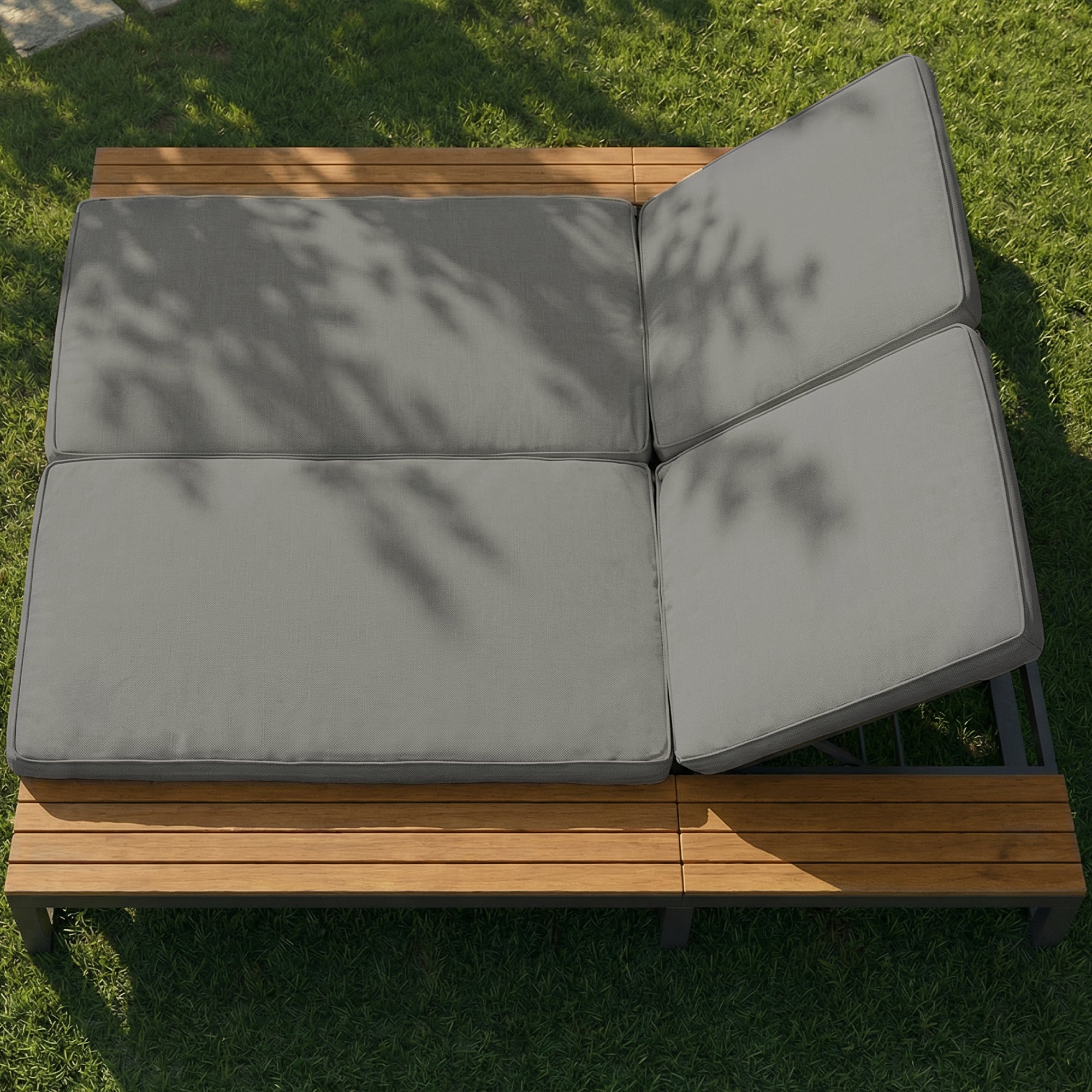 Outdoor Patio Daybed with Adjustable Backrest and Side Shelves, Waterproof Double Lounger, Gray