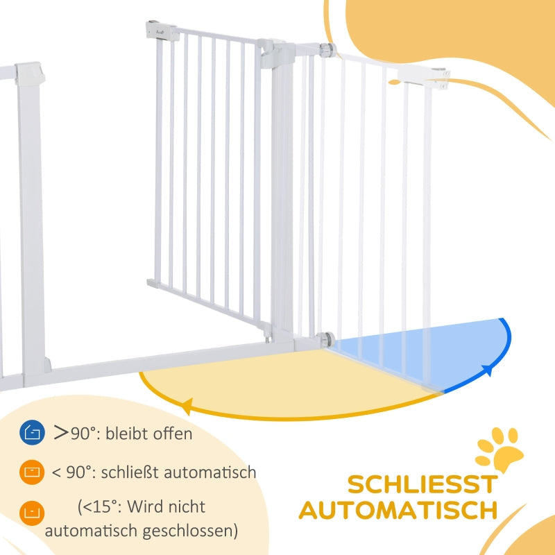 Baby Gate Auto-Close Drill-Free One-Hand Adjustable 75-96cm - White Metal