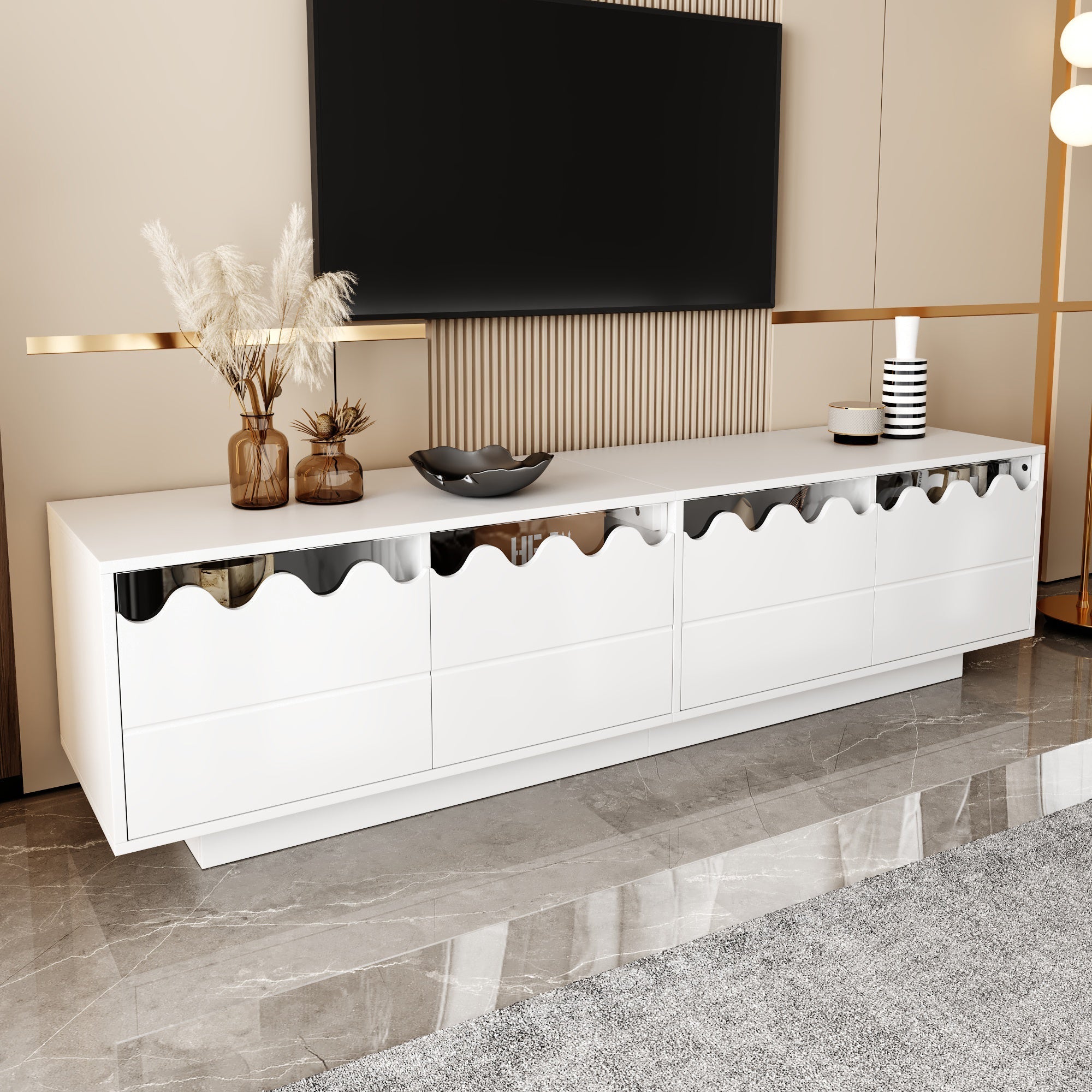 Modern TV Cabinet 4 Doors Wave Design 170x40x45cm