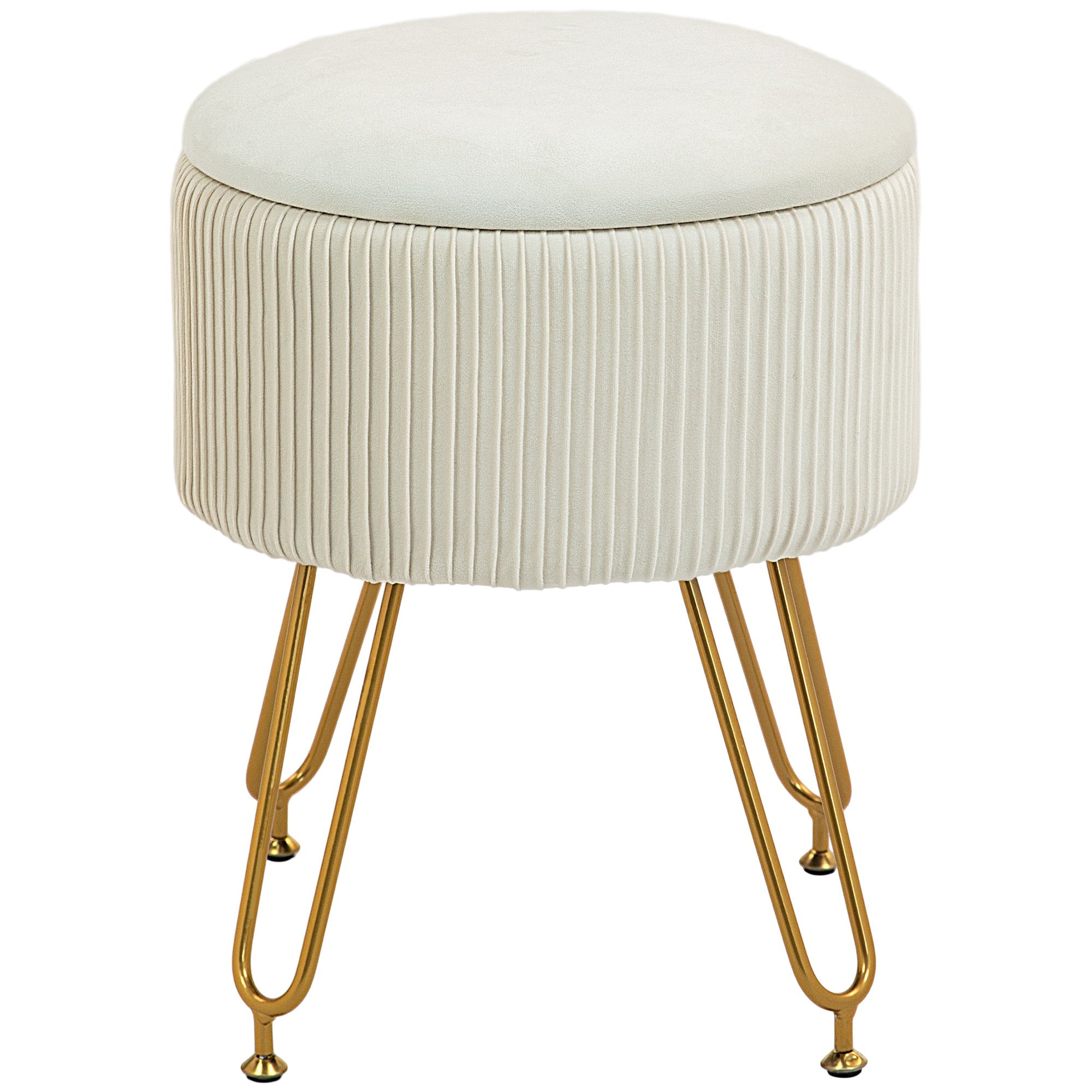 Storage Bench 2-in-1 Upholstered Lid Velvet Look Cream White