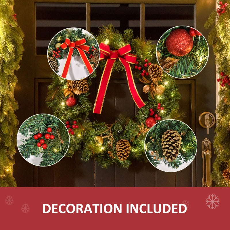 Christmas Door Wreath 60cm Pre-Lit LED Artificial Holly Decor
