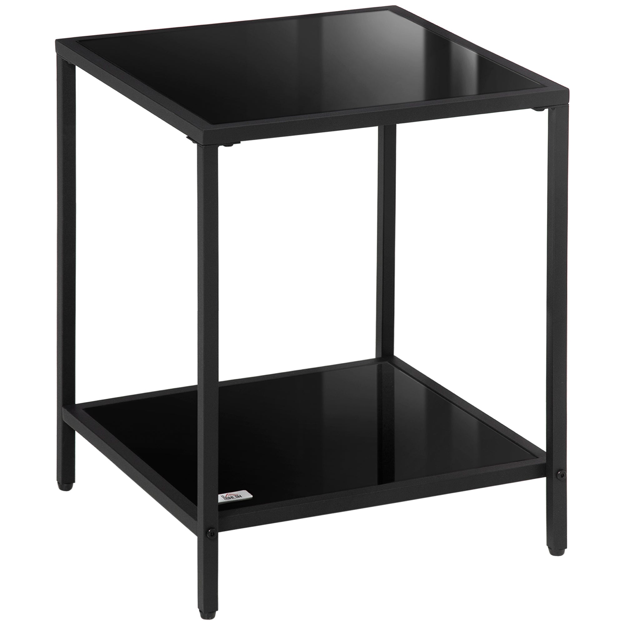 Beistelltisch, 2-stöckiger Couchtisch, 40 x 40 x 50 cm, gehärtetes Glas, Stahl, Schwarz
