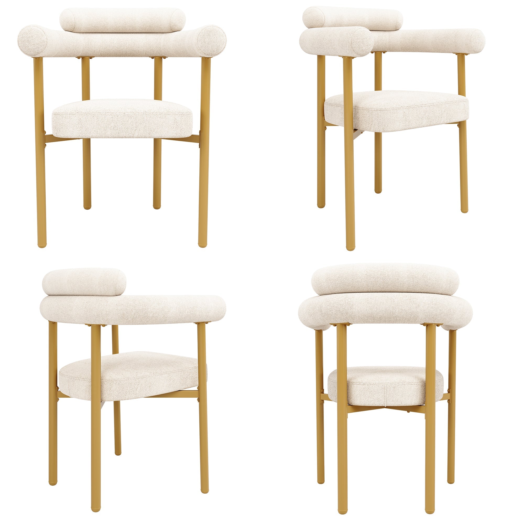 Dining Chairs Set of 4 Modern Gold Legs Ring Seats - Beige Suede