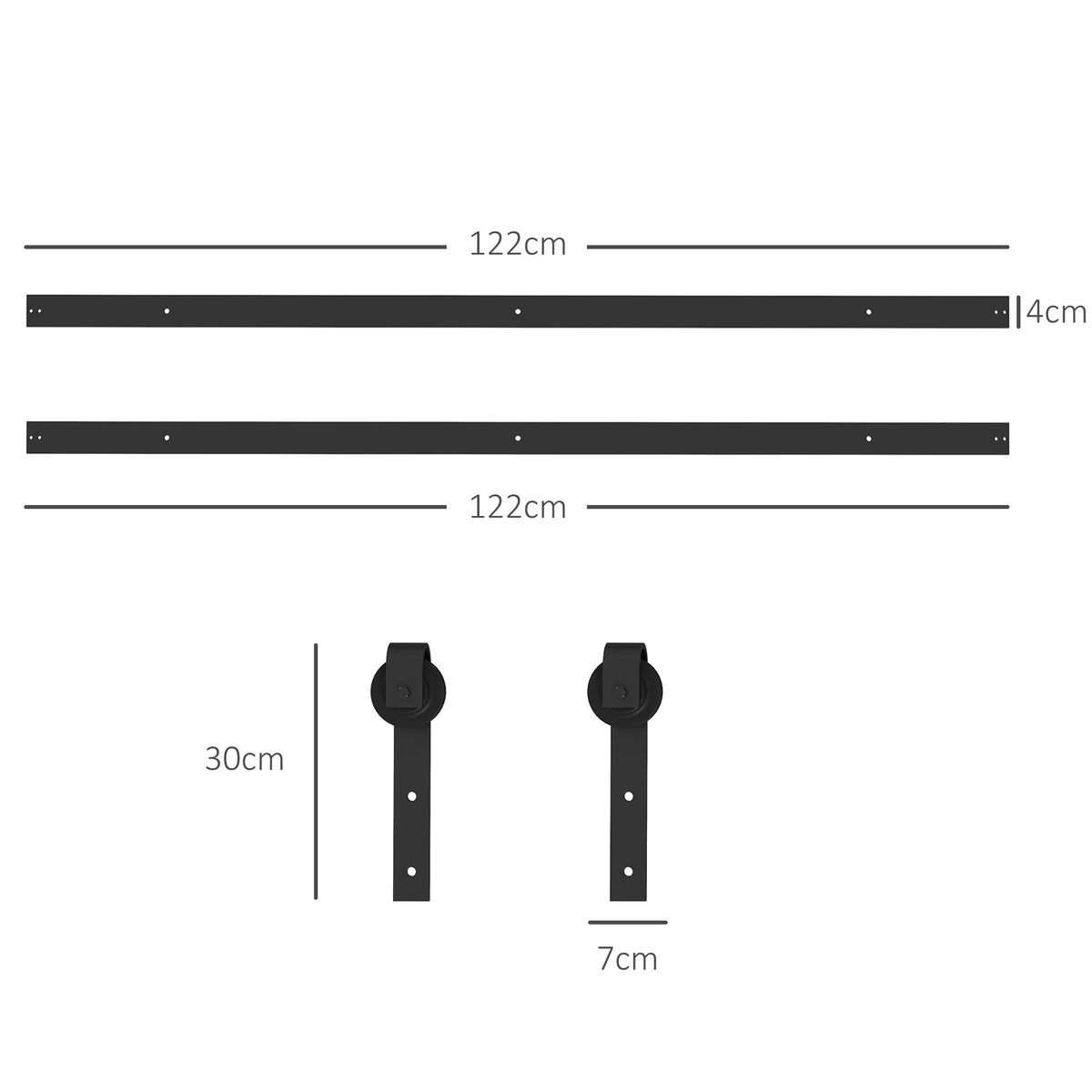 Sliding Door Hardware Set 244cm Rails Rollers Anti-Jump Devices Carbon Steel Black