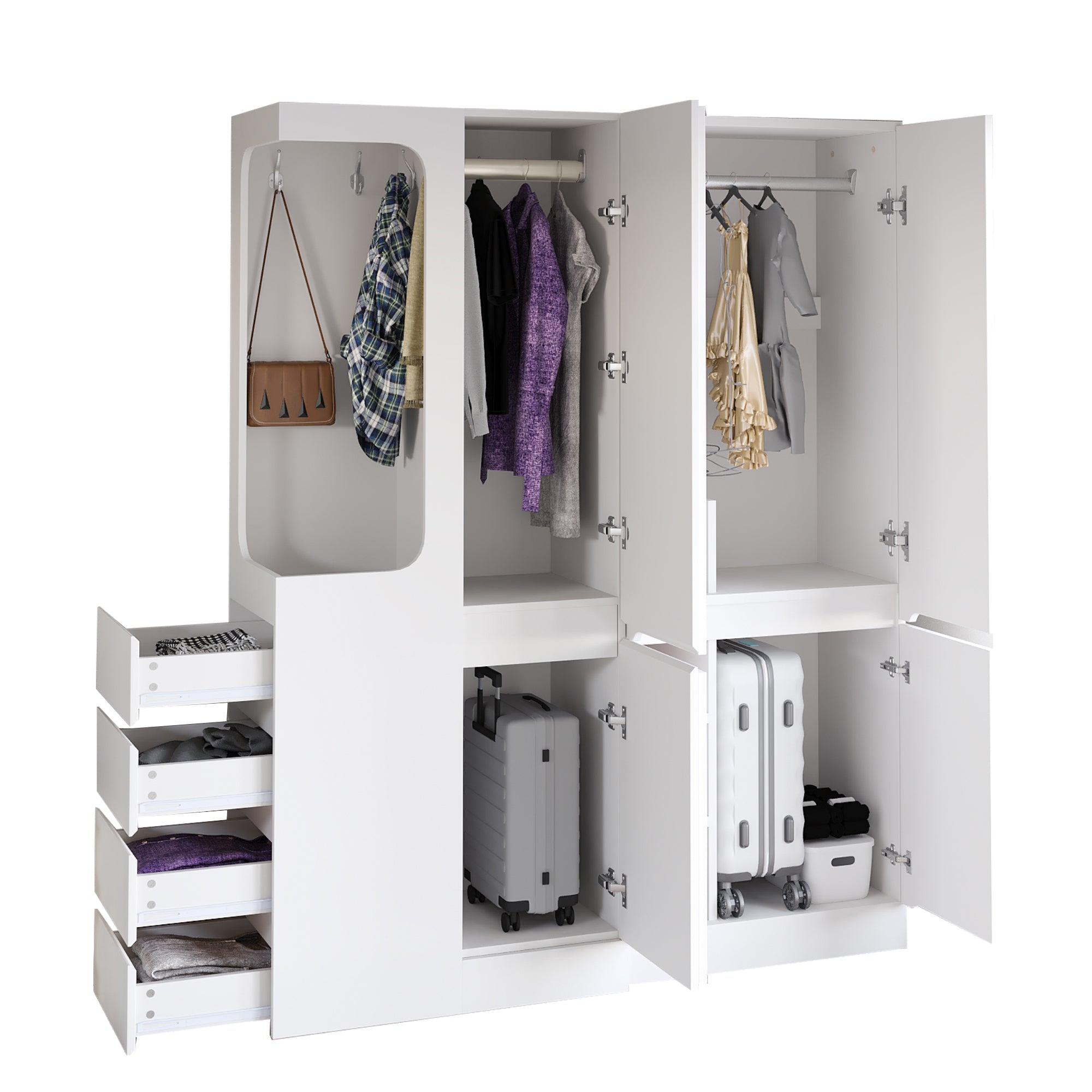 Extra Large Wardrobe with Drawers and Storage Compartments, 140x40x170cm, White